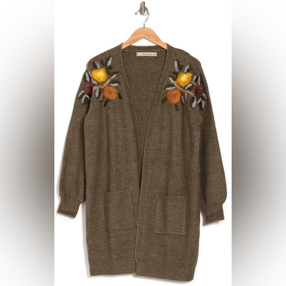 Embroidered Brown Cardigan Sweater - Picture 2 of 15